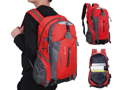Water-resistant Hiking Backpack Travel Camping Nylon Outdoor Bag for Men and Women -Red