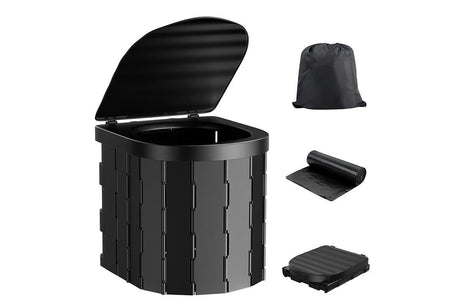 Portable Camping Toilet Folding Toilet for Adults with Lid -Black