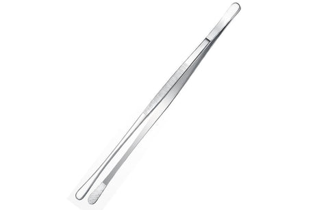 2 Pack 30cm BBQ Tongs Stainless Steel Round and Straight Head for Grilling Cooking - Silver