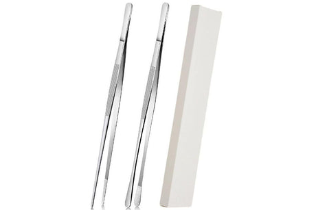 2 Pack 30cm BBQ Tongs Stainless Steel Round and Straight Head for Grilling Cooking - Silver
