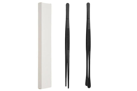 2 Pack 30cm BBQ Tongs Stainless Steel Round and Straight Head for Grilling Cooking - Black