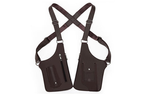 Outdoor Double Shoulder Armpit Bag with Multiple Pockets - Brown
