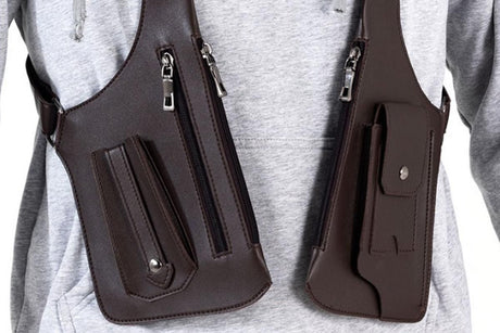 Outdoor Double Shoulder Armpit Bag with Multiple Pockets - Brown