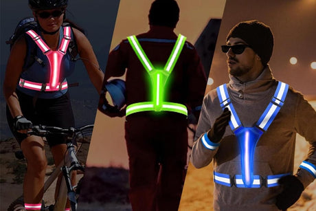 LED Reflective Vest Running Gear USB Rechargeable LED Light Up Vest High Visibility with Adjustable Waist and Shoulde for Night Walking Cycling, High Visibility Running Vest with Reflective Strips -Green