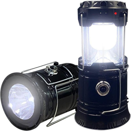2 Pack Foldable Camping Lights, Solar USB Rechargeable Waterproof Portable Emergency Lights Black