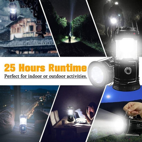 2 Pack Foldable Camping Lights, Solar USB Rechargeable Waterproof Portable Emergency Lights Black