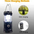 2 Pack Foldable Camping Lights, Solar USB Rechargeable Waterproof Portable Emergency Lights Black