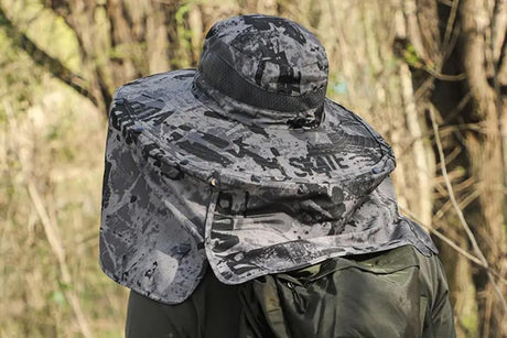 Outdoor Wide Brim Sun Hat With 2 Solar Fans Fishing And Beach Hat With Built In Fan -Patterned Grey