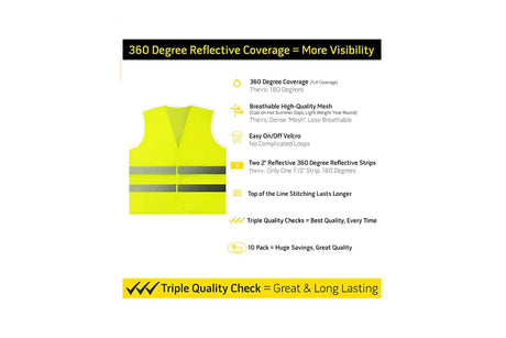 Safety Vests Bulk Pack - Reflective High Visibility, Men Women, Mesh 10 PACK Orange