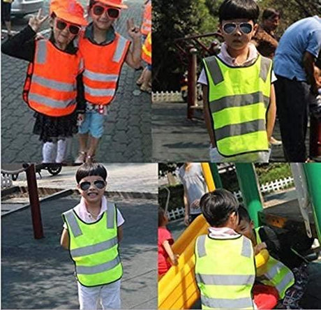 Kids Safety Vest Reflective High Visibility Vest Breathable Traffic Vest Costume Construction Vest Elastic Strap Safety Vest Neon Yellow Purpose for Running Cycling Jogging 5PCS - Red