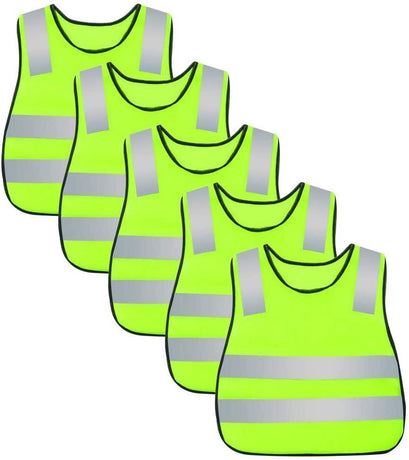 Kids Safety Vest Reflective High Visibility Vest Breathable Traffic Vest Costume Construction Vest Elastic Strap Safety Vest Neon Yellow Purpose for Running Cycling Jogging 5PCS - Red