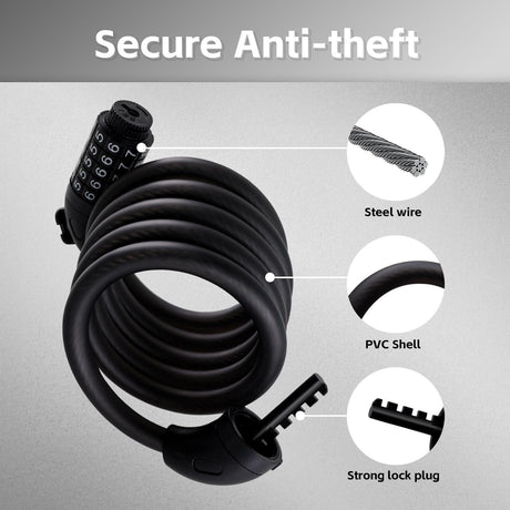 5-Digit Combination Password Lock Bicycle Combination Cable Lock Steel Cable Lock Chain Portable