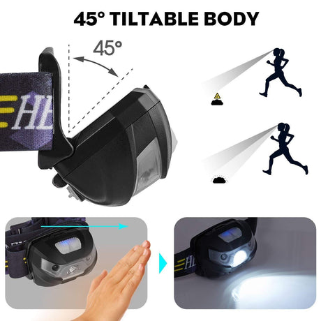 Headlamp Flashlight USB Rechargeable 1200 mAh Super Bright White LED Waterproof Bright Flashlight for Outdoors (2 Pack)