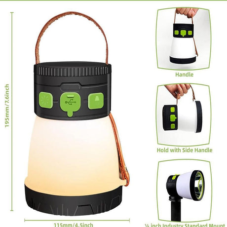 LED Solar Camping Light, 1500 Lumen Portable Flashlight, USB Rechargeable with 7 Lighting Modes & 7500mAh Battery, Outdoor Travel Camping Lantern