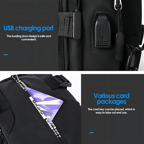 Men's Shoulder Bag with USB Charging Port Travel Backpack Messenger Bag Chest Bag Suitable for Outdoor Travel, Camping