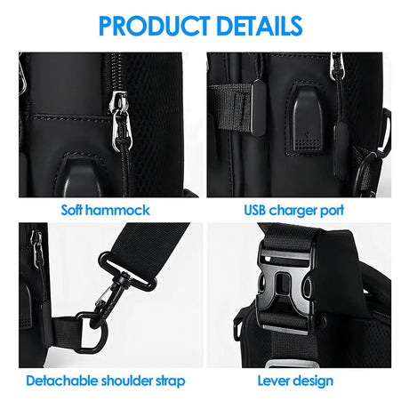 Men's Shoulder Bag with USB Charging Port Travel Backpack Messenger Bag Chest Bag Suitable for Outdoor Travel, Camping