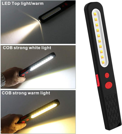 Rechargeable LED Work Light, Dual Color Combo Light 2 in 1 Inspection Light and 3W COB LED Torch Lam