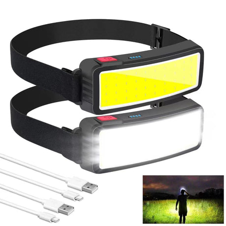 Rechargeable Headlamp Waterproof LED Soft Light Flashlight 3 Modes for Outdoor, Camping (2 Pack)
