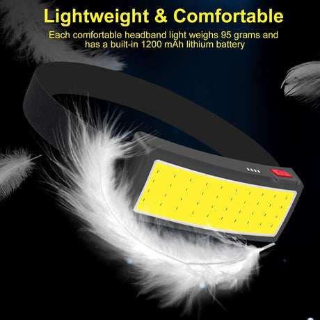 Rechargeable Headlamp Waterproof LED Soft Light Flashlight 3 Modes for Outdoor, Camping (2 Pack)