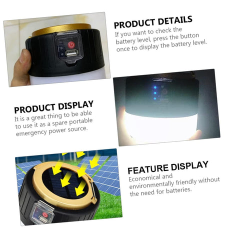 Solar Flashlight - USB Rechargeable LED Camping Light, Foldable Portable Phone Charging for Outdoor Travel