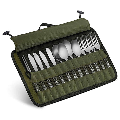 Outdoor Camping Cutlery Storage Bag Portable Roll Up Pouch Bag Cutlery St