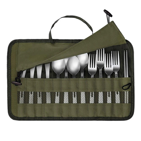 Outdoor Camping Cutlery Storage Bag Portable Roll Up Pouch Bag Cutlery St