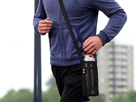 Water Bottle Mesh Carrier Bag Water Bottle Holder with Shoulder Strap Black