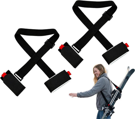 2-Pack Premium Ski and Pole Carrier Straps Adjustable and Cushioned Skiing Shoulder Straps with Hook Fasteners for Adults, Durable Nylon Ski and Snowboard Protection with Comfort Cushions