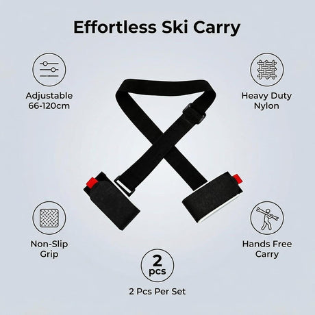 2-Pack Premium Ski and Pole Carrier Straps Adjustable and Cushioned Skiing Shoulder Straps with Hook Fasteners for Adults, Durable Nylon Ski and Snowboard Protection with Comfort Cushions