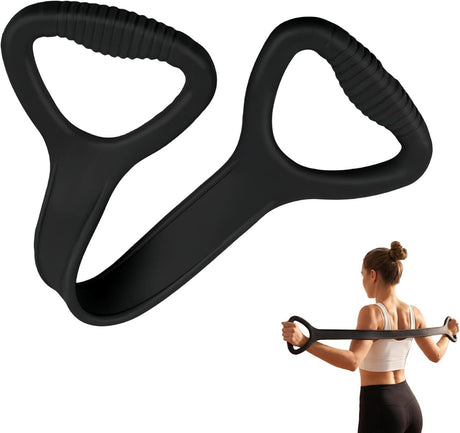 Black Resistance Band with Handles, Upgraded Silicone Exercise Bands for Shoulder Stretching, Yoga, Pilates, Arm, Back, Leg Workouts at Gym or Home, Compact, Stylish Design for Men and Women