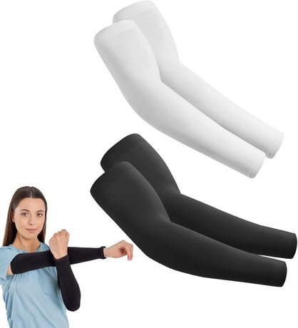 2 Pairs Arm Sleeves - UV Sun Protection Compression Sleeves for Men & Women,Travel, Outdoor, Sports Non-Slip Cooling Arm Covers(Black White)
