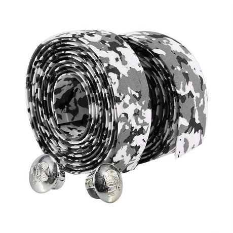2pcs Bicycle Handlebar Anti-slip Grip Wrap Tape + 2 Bar Plugs Black+White