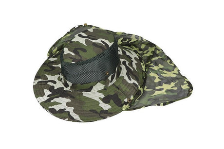 Adult Camouflage Bucket Hat Breathable Mesh Mountaineering Hat Wide Brim Fishing Cap Sun Shade Hat with Neck Flap(Brown)