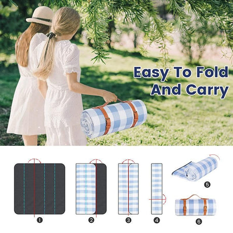 Outdoor Picnic Blanket Waterproof Mat Extra Wide Camping Tent Ground Sheet for Hiking and Outdoor Activities - Sky Blue L