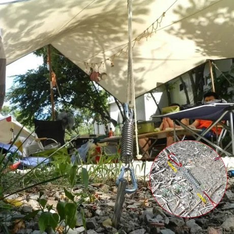 10Pcs Tent Wind Rope Spring Buckle Tent Tensioner Camping Deck Pegs Carabiner Clips Awning Tightener Fixed Hook