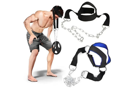 Head Neck Training Harness Exercise Cervical Spine Strap Adjustable Gym Fitness Weight Bearing Device - Blue