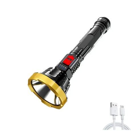 LED Flashlight USB Rechargeable Tactical Hunting Camping Lantern Built-in Battery Power Display - Gold