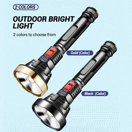 LED Flashlight USB Rechargeable Tactical Hunting Camping Lantern Built-in Battery Power Display - Gold