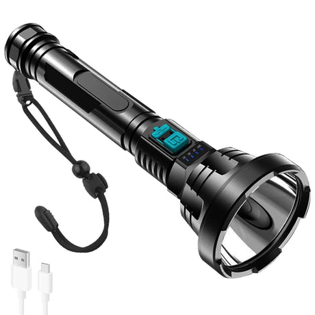 LED Flashlight USB Rechargeable Tactical Hunting Camping Lantern Built-in Battery Power Display - Gold