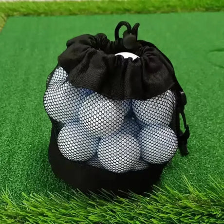 Mesh nylon drawstring golf bag holds 16 golf balls suitable for family outings single-sided drawstring pocket - Black