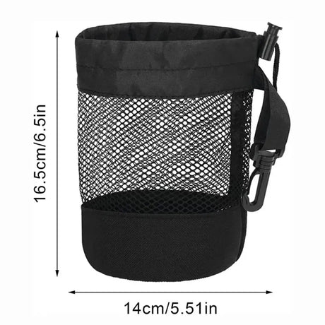Mesh nylon drawstring golf bag holds 16 golf balls suitable for family outings single-sided drawstring pocket - Black
