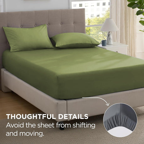 2000TC Hotel Quality Fitted Sheets - 2 Piece Fitted Sheets  -Breathable Bedding - Wrinkle, Fade, Stain Resistant- 16inch/40cm Deep Pocket Fitted Bed Sheets-Wrinkle and Fade Resistant,(Olive green,Double)