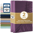 2000TC Hotel Quality Fitted Sheets - 2 Piece Fitted Sheets  -Breathable Bedding - Wrinkle, Fade, Stain Resistant- 16inch/40cm Deep Pocket Fitted Bed Sheets-Wrinkle and Fade Resistant,(Purple,Double)