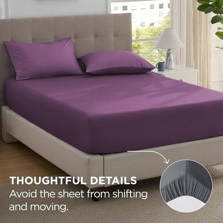 2000TC Hotel Quality Fitted Sheets - 2 Piece Fitted Sheets  -Breathable Bedding - Wrinkle, Fade, Stain Resistant- 16inch/40cm Deep Pocket Fitted Bed Sheets-Wrinkle and Fade Resistant,(Purple,Double)