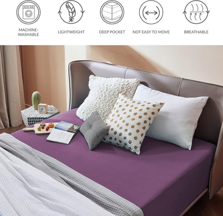 2000TC Hotel Quality Fitted Sheets - 2 Piece Fitted Sheets  -Breathable Bedding - Wrinkle, Fade, Stain Resistant- 16inch/40cm Deep Pocket Fitted Bed Sheets-Wrinkle and Fade Resistant,(Purple,Double)