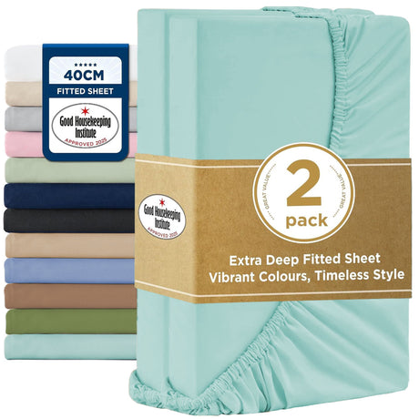 2000TC Hotel Quality Fitted Sheets - 2 Piece Fitted Sheets  -Breathable Bedding - Wrinkle, Fade, Stain Resistant- 16inch/40cm Deep Pocket Fitted Bed Sheets-Wrinkle and Fade Resistant,(Ice blue,King)