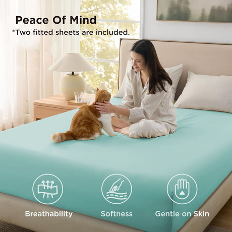 2000TC Hotel Quality Fitted Sheets - 2 Piece Fitted Sheets  -Breathable Bedding - Wrinkle, Fade, Stain Resistant- 16inch/40cm Deep Pocket Fitted Bed Sheets-Wrinkle and Fade Resistant,(Ice blue,King)