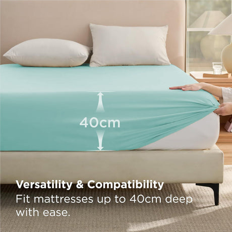 2000TC Hotel Quality Fitted Sheets - 2 Piece Fitted Sheets  -Breathable Bedding - Wrinkle, Fade, Stain Resistant- 16inch/40cm Deep Pocket Fitted Bed Sheets-Wrinkle and Fade Resistant,(Ice blue,King)