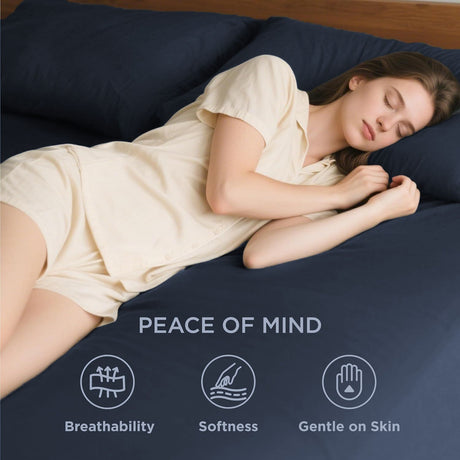 2000TC Hotel Quality Fitted Sheets - 2 Piece Fitted Sheets  -Breathable Bedding - Wrinkle, Fade, Stain Resistant- 16inch/40cm Deep Pocket Fitted Bed Sheets-Wrinkle and Fade Resistant,(Navy,King)