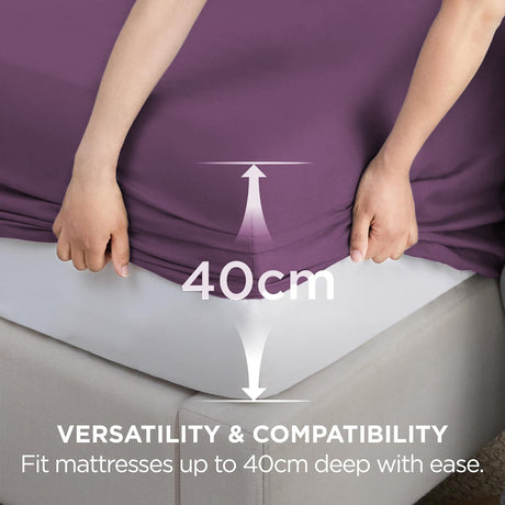 2000TC Hotel Quality Fitted Sheets - 2 Piece Fitted Sheets  -Breathable Bedding - Wrinkle, Fade, Stain Resistant- 16inch/40cm Deep Pocket Fitted Bed Sheets-Wrinkle and Fade Resistant,(Purple,King)